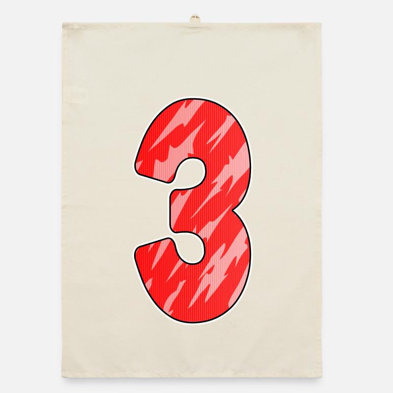 Trois - 3 - Numéro 3 - Numéro 3 Motif Rouge Torchon bio