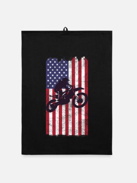 Dirt Biking USA Flag  - Organic dish towel - black - Front