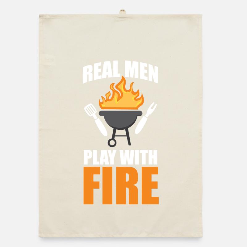 Real Men Play With Fire BBQ Grill Design Organic dish towel