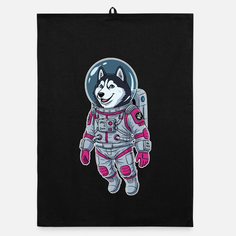 Chien Husky Sibérien Astronaute Espace Rose Torchon bio