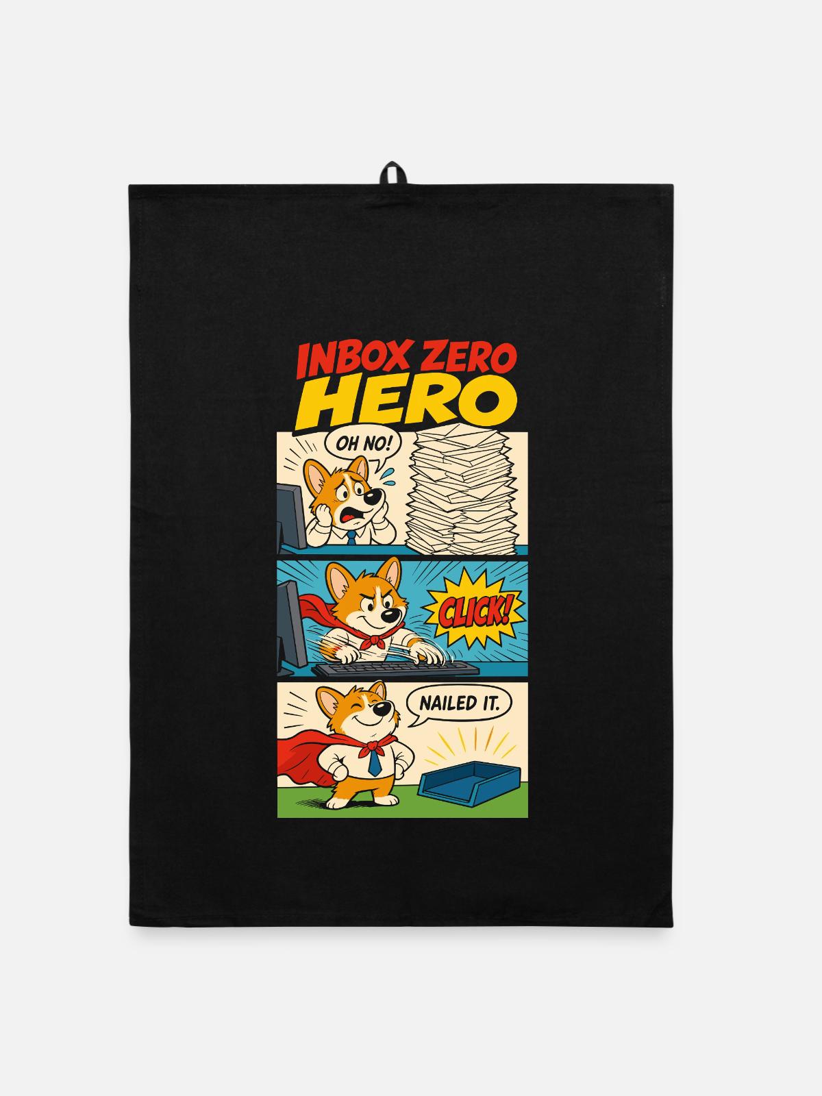 Inbox Zero Büroheld - Organic Geschirrtuch - Schwarz - Vorne