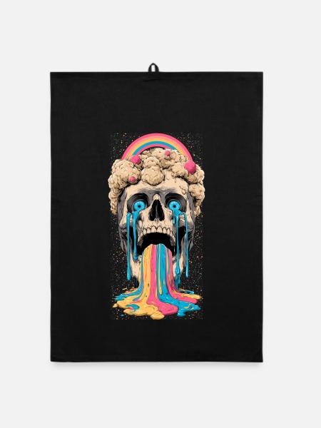 Psychedelischer Totenkopf Regenbogen - Organic Geschirrtuch - Schwarz - Vorne