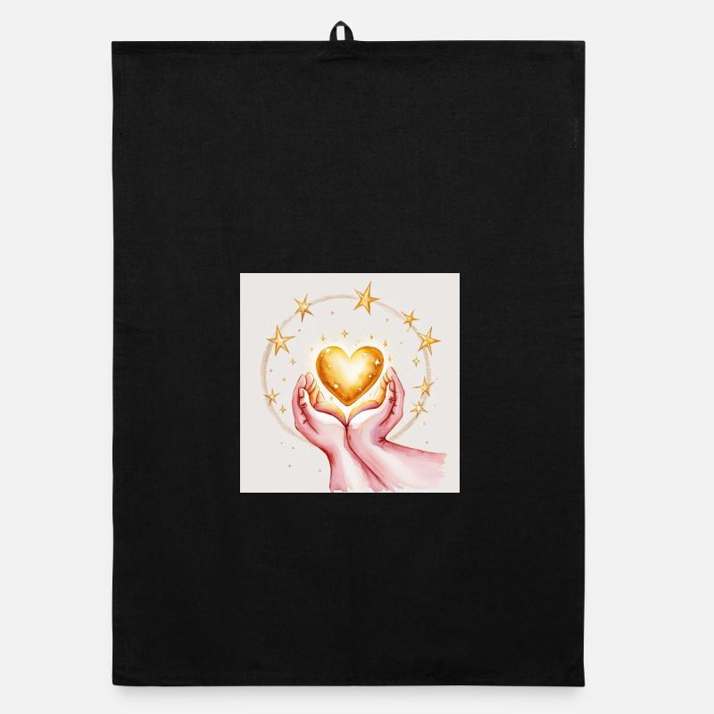 Coeur doré dans la protection des mains - Torchon bio - noir