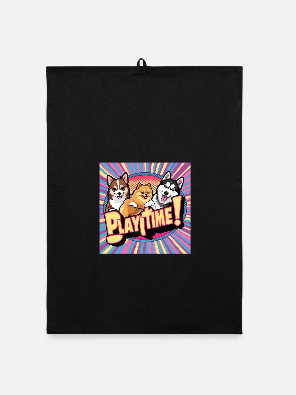 Comic Dogs - Playtime - Organic Geschirrtuch - Schwarz - Vorne