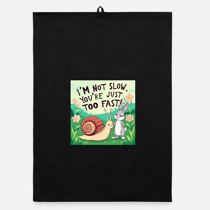 Ein Hase und eine Schnecke "Slow and Fast" - Organic Geschirrtuch - Schwarz