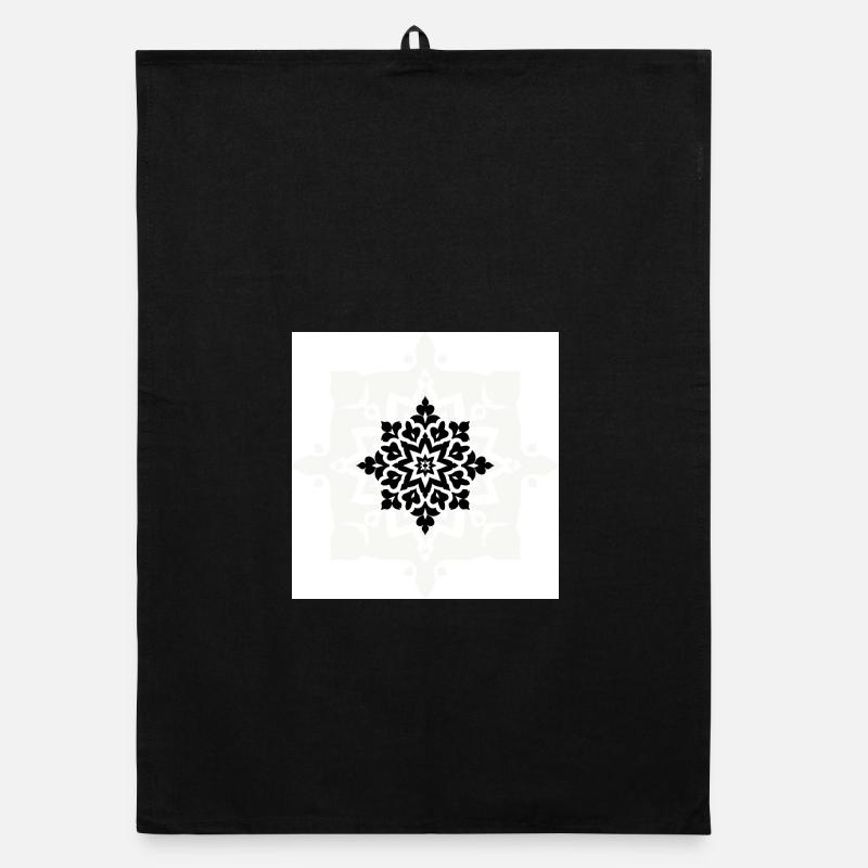 Motif complexe de mandala noir et blanc Torchon bio