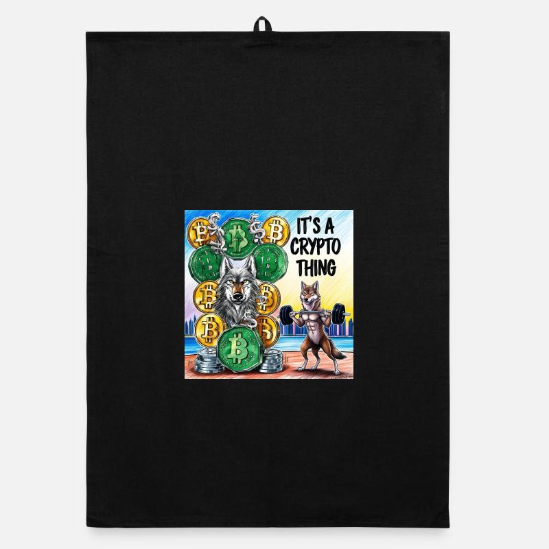 Crypto Wolf and Fox Power Organic dish towel