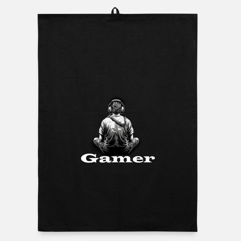 Gamer blanc - Torchon bio - noir