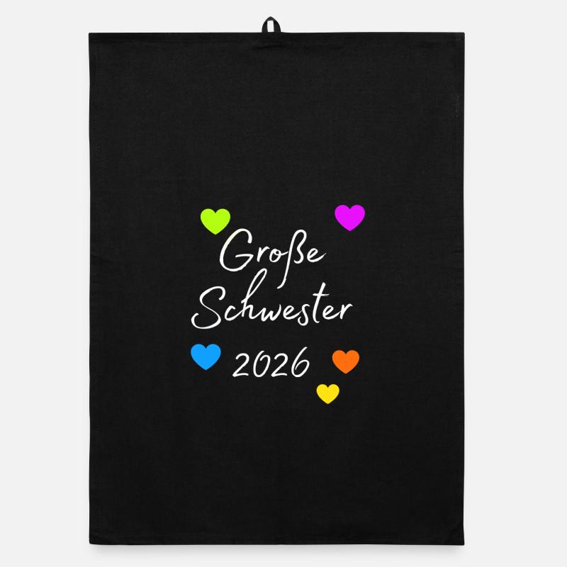 Große Schwester 2026 Herzdruck - Organic Geschirrtuch - Schwarz