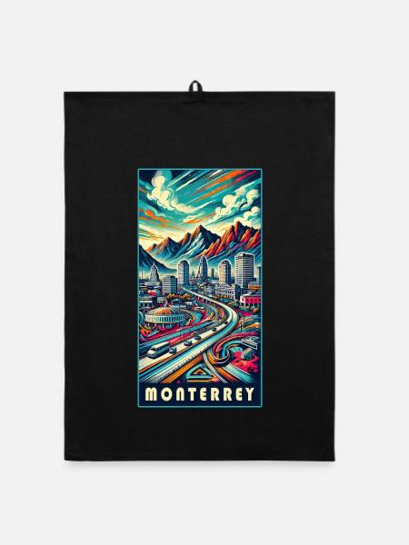 Monterrey Mexiko Stadt Reise Design - Organic Geschirrtuch - Schwarz - Vorne