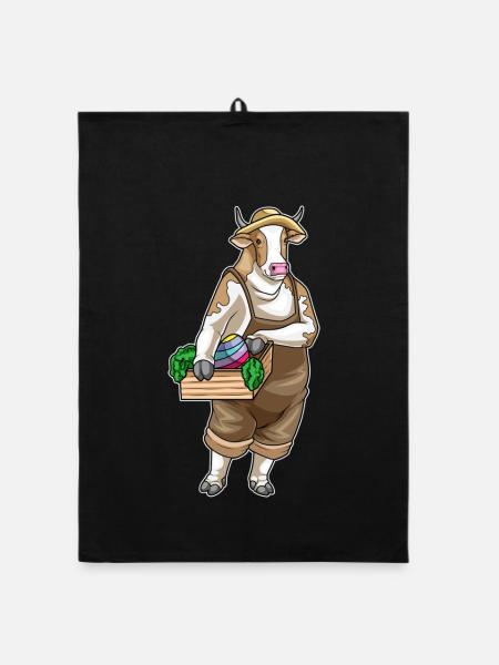 Kuh Ostern Landwirt - Organic Geschirrtuch - Schwarz - Vorne