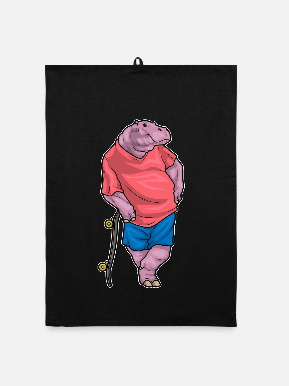 Hippopotame Skater Skateboard - Torchon bio - noir - Devant