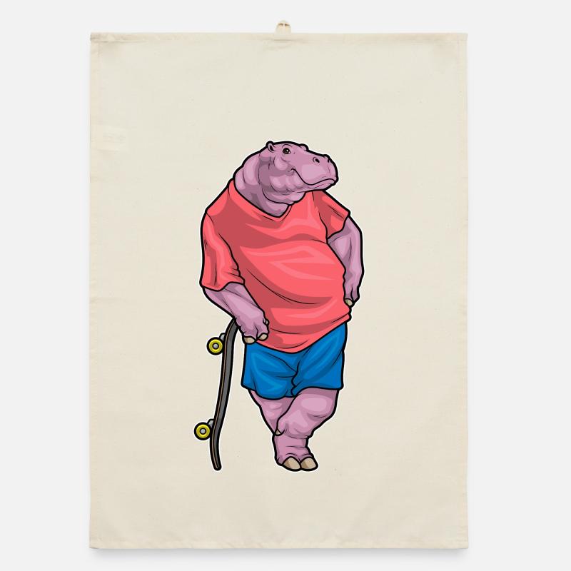 Hippopotame Skater Skateboard Torchon bio