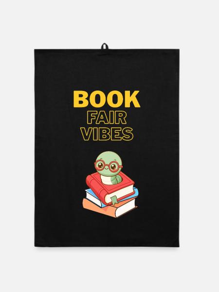 Buchmesse-Vibes Bücherwurm - Organic Geschirrtuch - Schwarz - Vorne