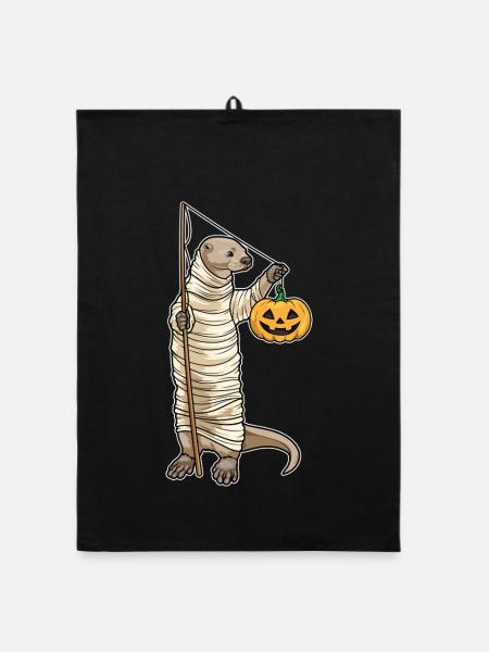 Otter Halloween Fishing - Organic dish towel - black - Front