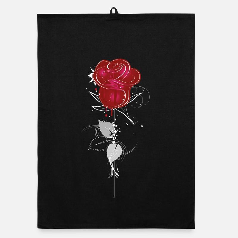 un dessin d'une rose rouge Torchon bio