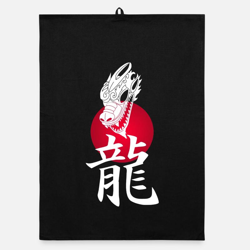 Dragon blanc japonais et soleil rouge Torchon bio