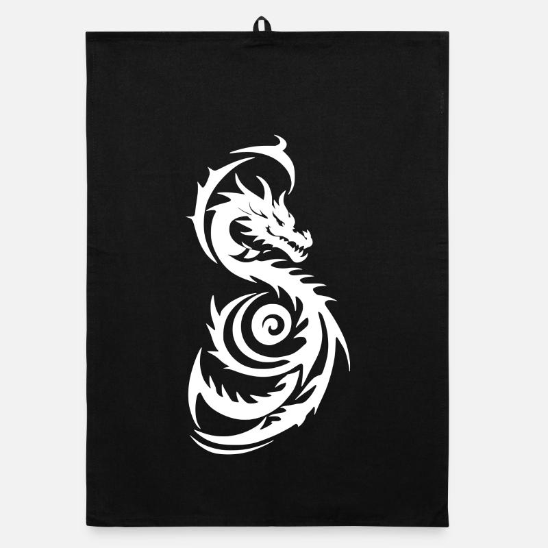Weißer Tribal Fantasy Drache Organic Geschirrtuch
