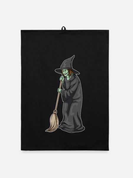 Hexe Halloween Besen - Organic Geschirrtuch - Schwarz - Vorne