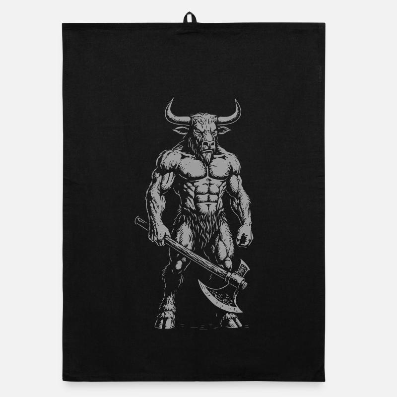 Mythischer Minotaurus-Krieger Illustration Organic Geschirrtuch