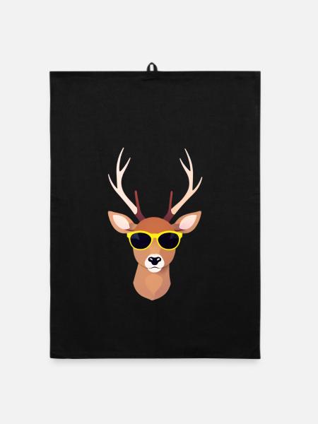 Deer with sunglasses - Organic dish towel - black - Front