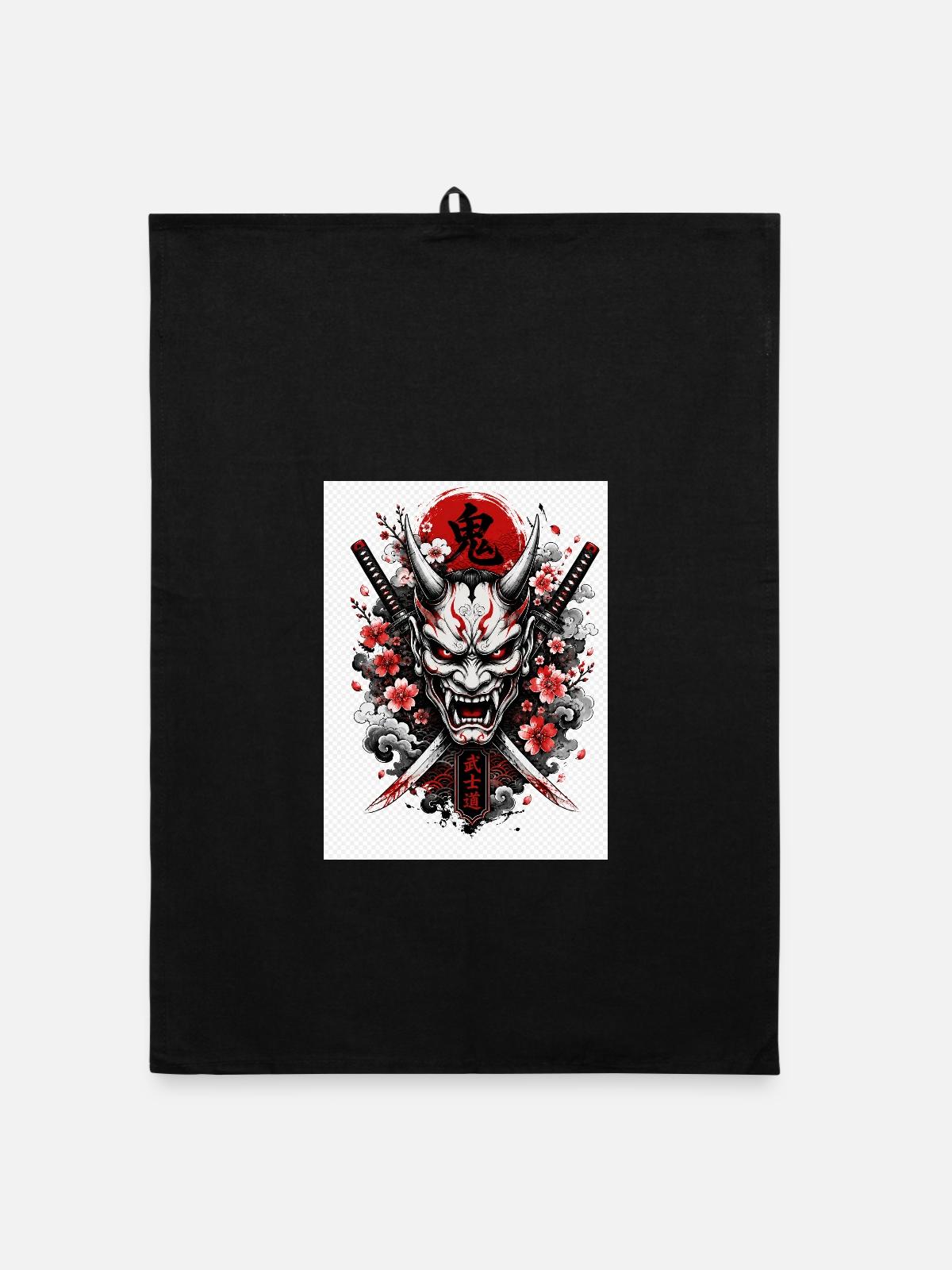 Dämonen Oni Katana - Organic Geschirrtuch - Schwarz - Vorne