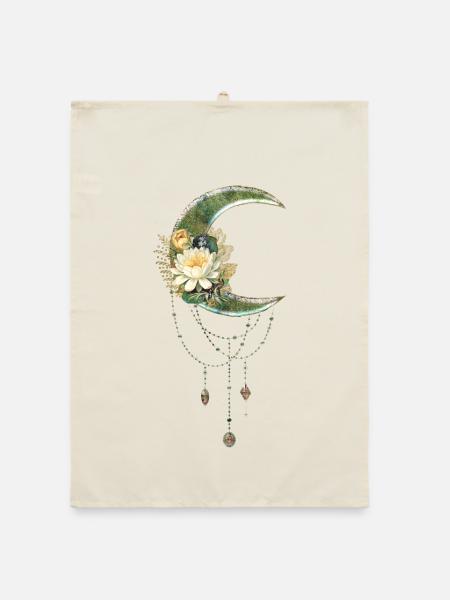 Eleganter und edler Mond mit Blumen - Organic Geschirrtuch - Natur - Vorne