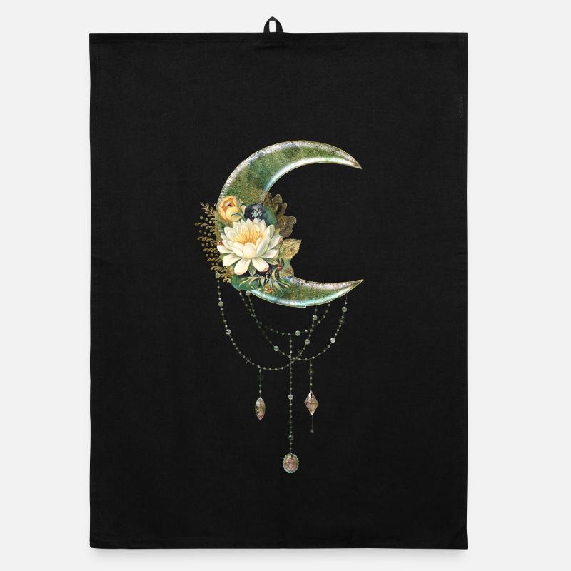 Elegant and noble moon with flowers Organic dish towel