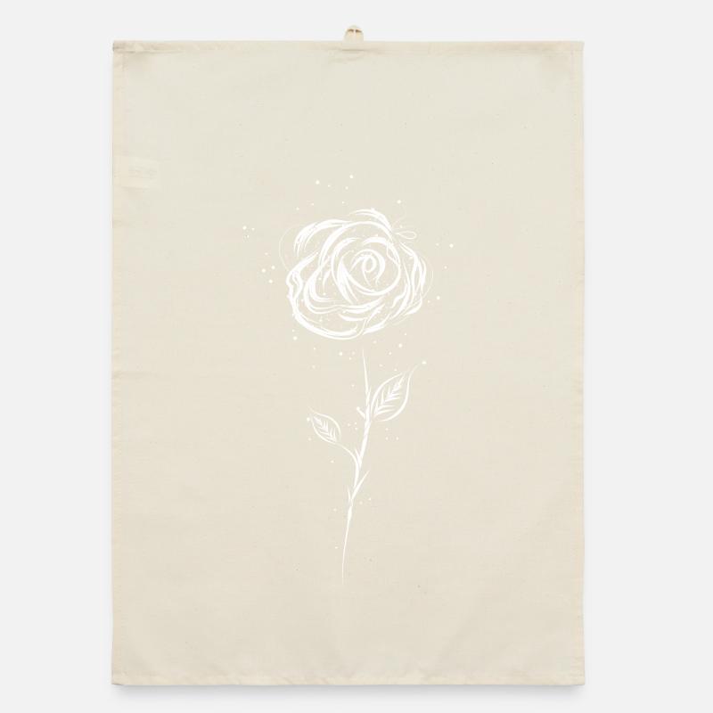 Dessin d'une rose blanche Torchon bio