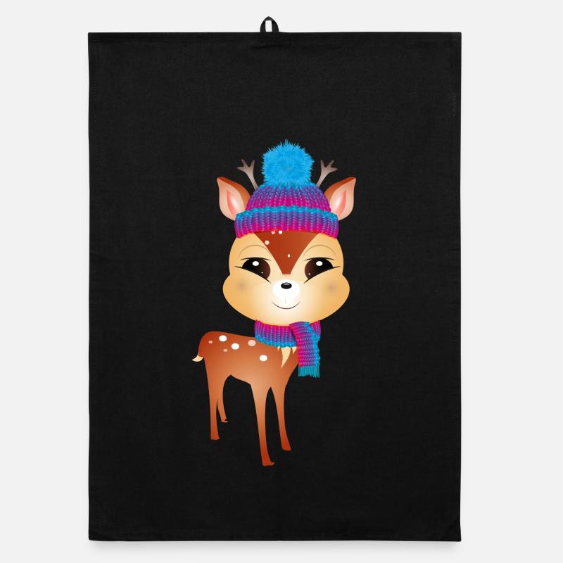 mignon petit cerf avec bonnet pompon et écharpe Torchon bio