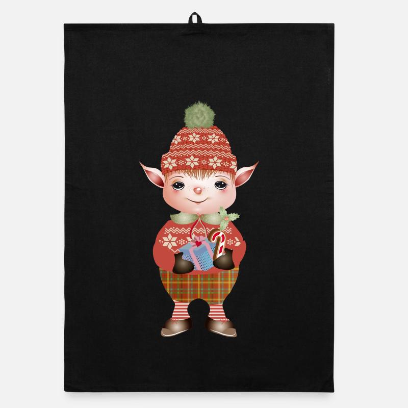 Adorable lutin de Noël mignon avec cadeau Torchon bio