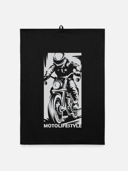 Moto Racing Caferacer Moto Biker Symbole Logo - Torchon bio - noir - Devant