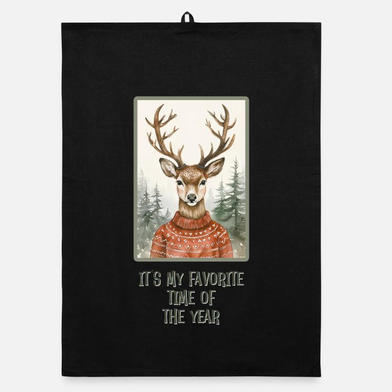 Lustiges Rentier im Weihnachtspullover Organic Geschirrtuch