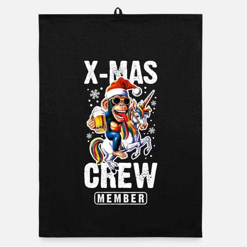 Noël Fête Crew Noël Singe Licorne Torchon bio