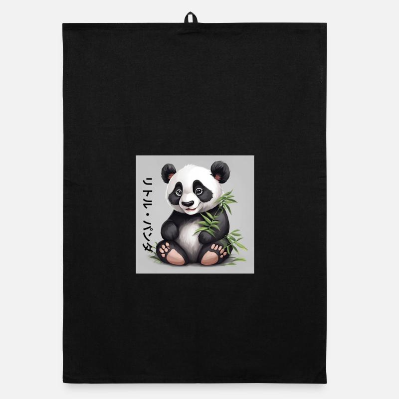 Panda Bambou Doux sur Fond Gris Torchon bio