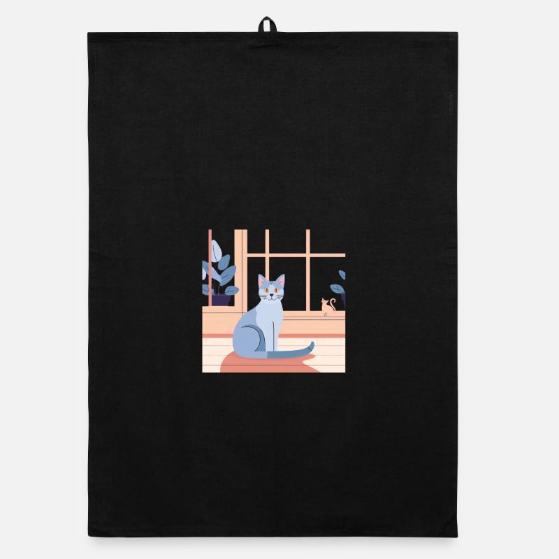 Blue Cat by Window Afternoon Organic dish towel