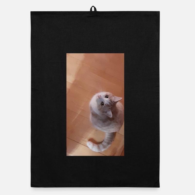 Katzenblick Neugier in Grau Organic Geschirrtuch