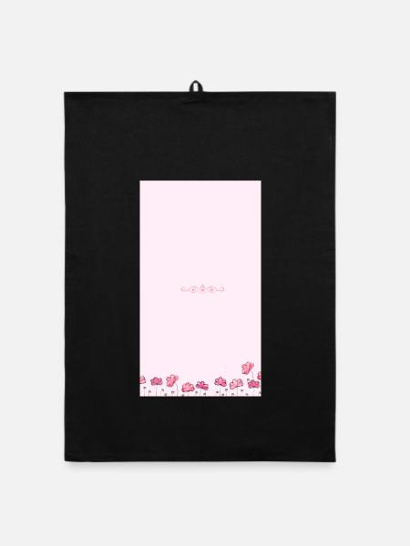 Bouquet de fleurs aquarelles roses - Torchon bio - noir - Devant