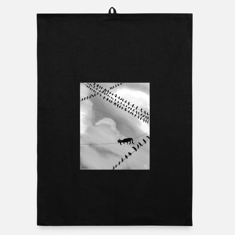 Chat monochrome sur lignes électriques Torchon bio