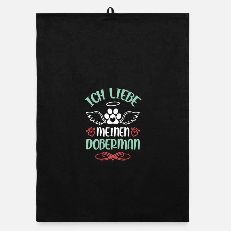 Doberman Love with Wings Organic dish towel