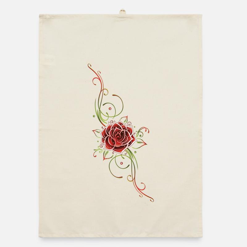 Filigree Tribal with large rose Organic dish towel