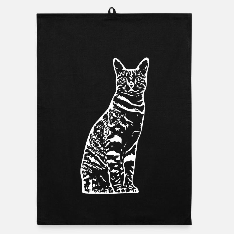 Chat White Silhouette Cadeau Cat Lover Torchon bio
