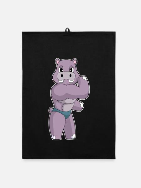 Hippopotame Bodybuilder Sport de culturisme - Torchon bio - noir - Devant