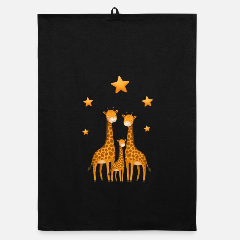 Girafes Famille Star Bébé Bébé - Torchon bio - noir