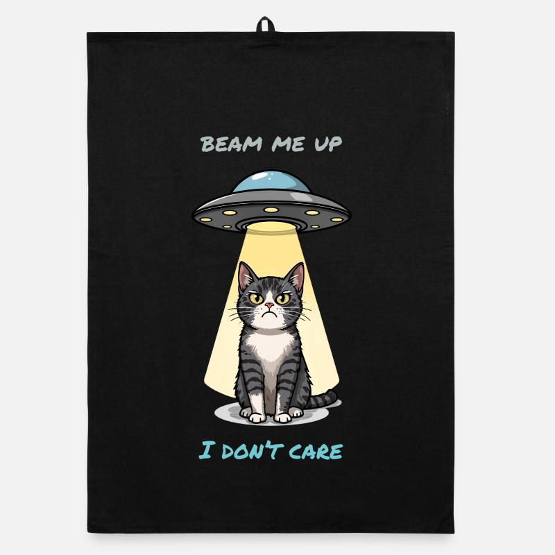 Chat irrité et faisceau OVNI – Mème « Beam Me Up » Torchon bio