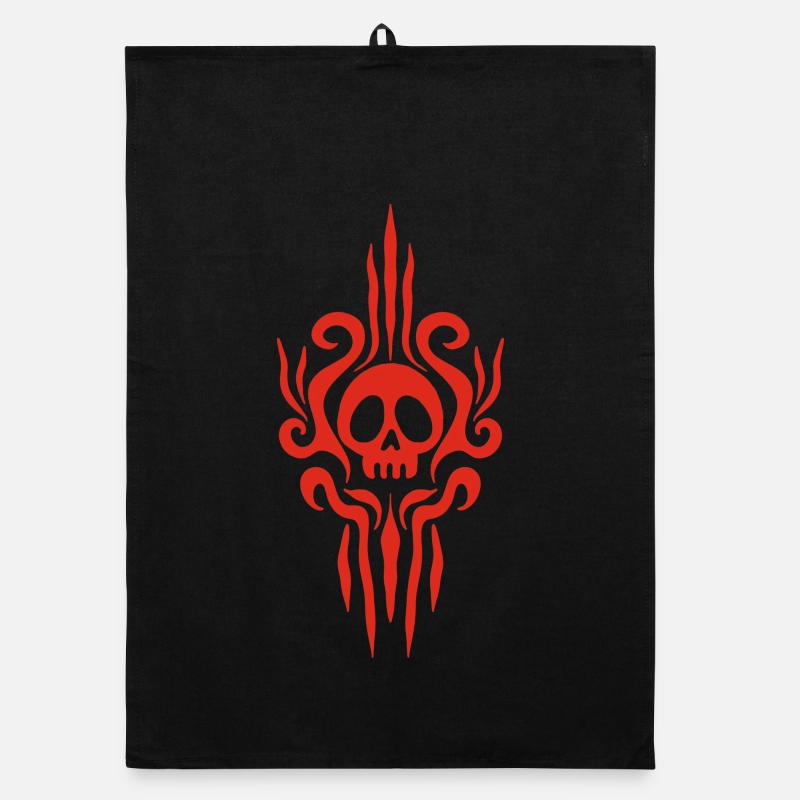 Crâne rouge et tatouage Torchon bio