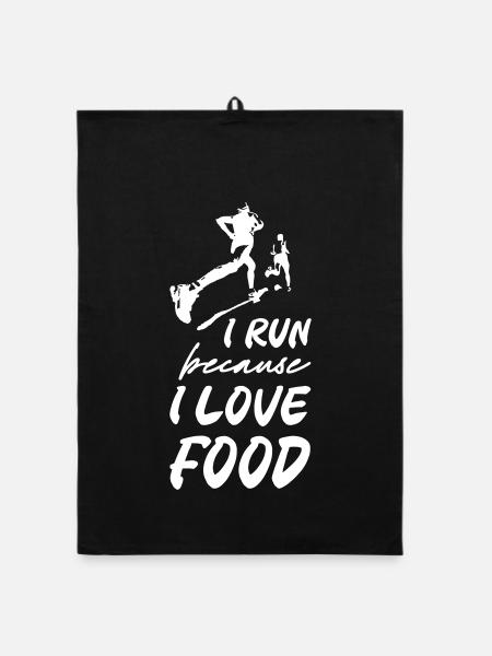 I Run Because I Love Food - Organic Geschirrtuch - Schwarz - Vorne