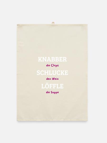 Knabber Chips, Schluck Wein, Löffle Suppe - Organic Geschirrtuch - Natur - Vorne