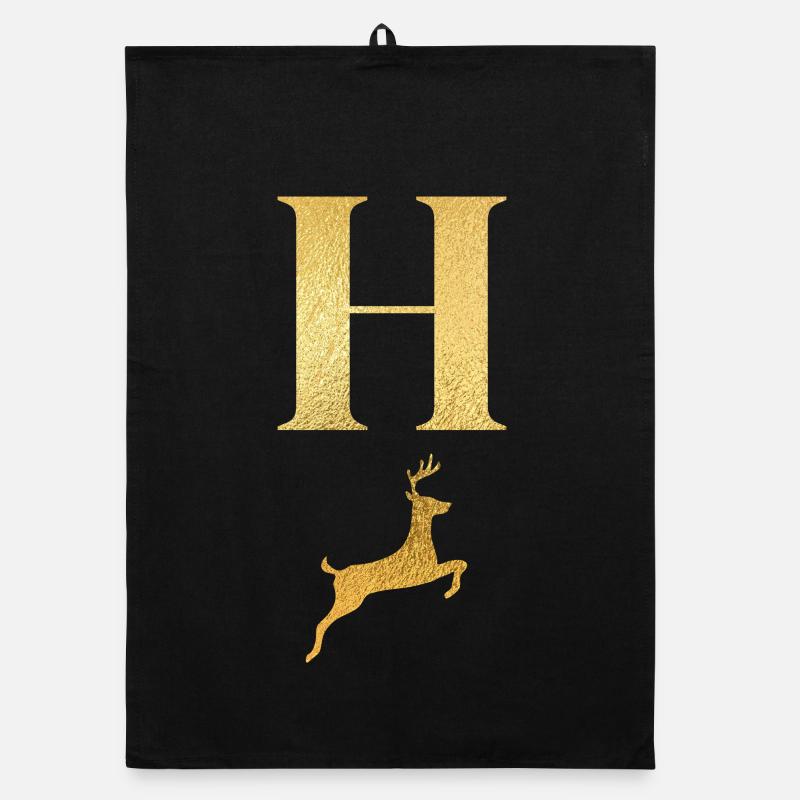 Buchstabe h goldener Hirsch - Geschenkidee Organic Geschirrtuch