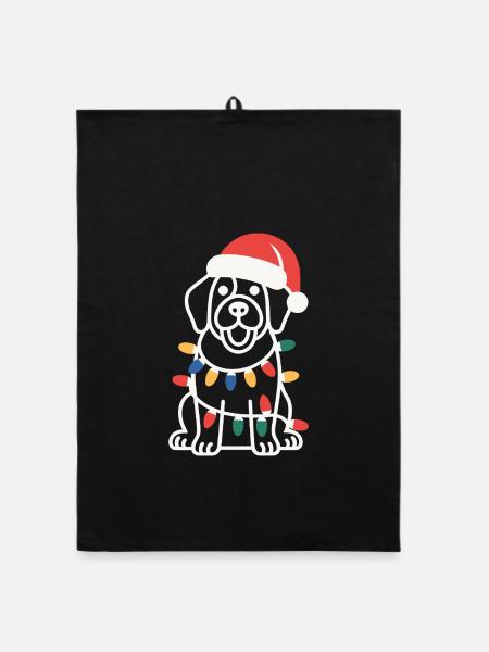 Santa Pup Christmas Lights - Organic dish towel - black - Front